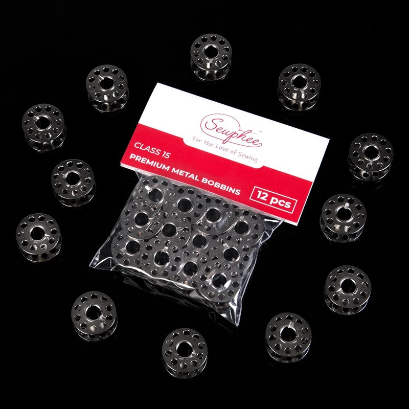 Sewphee Class 15 Metal Bobbins for Sewing Machine – Compatible with Brother, Singer, Janome, Kenmore, Babylock – Front Loading Sewing Machine Bobbins – 12 Pack Durable Steel Bobbin Set - Image 2